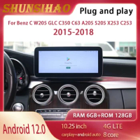 Qualcomm multimedia For 10.25" Benz C W205 GLC V C350 C63 A205 S205 X253 C253 2015-2018 car radio gps android all in one 128GB