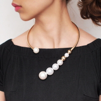 歐美夸張金屬時尚項圈女 獨特設計潮流珍珠短項鏈頸圈配飾品