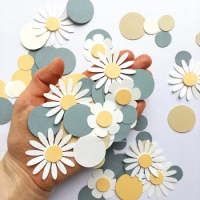 100pcs/Bag Sweet Round Daisy Flower Paper Confetti Wedding Flower Table Scatter Baby Shower Birthday Party Gift Box Decor Supply