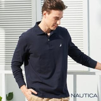 【NAUTICA】經典素面長袖POLO衫(深藍)