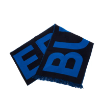 【BURBERRY 巴寶莉】經典品牌大LOGO徽標羊毛流蘇圍巾(暗炭灰藍色)