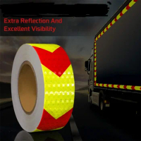 5cm*50m Arrow reflective Truck Sticker Fluorescent Yellow-Red Waterproof Safety Tape Warning Traffic Signs Road Light Car Strips