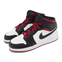 【NIKE 耐吉】休閒鞋 Air Jordan 1 Mid GS 大童 女鞋 黑 白 紅 一代 AJ1(DQ8423-106)