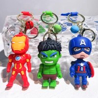 Marvel Avengers Keychain Superhero Spiderman Iron Man Deadpool Figure Toys Model Silicone Pendant Keyring Jewelry Accessories