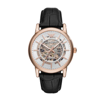 【EMPORIO ARMANI 官方直營】Luigi 質感鏤空機械錶 黑色真皮錶帶 手錶 43MM AR60007