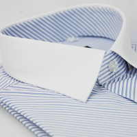 金安德森 藍色斜紋白領窄版短袖襯衫