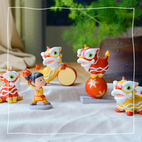 創意可愛中國風擺件舞獅公仔手辦國潮小裝飾醒獅開業禮品生日禮物
