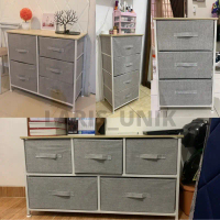 READY TERMURAH GZ-1/10 Lemari TV 2 Tingkat 5 Laci Kain Linen Lemari Sisi Ranjang Lemari Portable  Ra