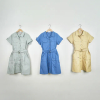 【CUMAR】率性口袋附腰帶短袖洋裝(藍 綠 黃/魅力商品)