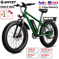 AMYET EB26 Electric Bike for Adults 1000W Electric Bicycle 48V 15AH E Bike 26" Fat Tire Mountain 31mph Dual Shock Absorber Ebike