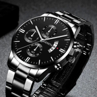 Luxury Men's Quartz Watch Stainless Steel Business Automatic Calendar Clock Men Fashion Casual Wrist Watch relogio masculino