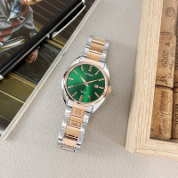 CITIZEN 星辰表 / BI5104-57Z / 極簡時尚 礦石強化玻璃 日本機芯 日期 不鏽鋼手錶-綠x鍍玫瑰金/41mm