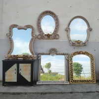 設計師款歐式復古家居民宿墻壁裝飾鏡子仿古做舊雕花掛鏡梳妝鏡