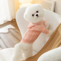 Small Dog Pet Clothes Dog Sweater Autumn/Winter Warm Hoodie Teddy Two Foot Knit Soft Pullover Over Bear Solid Color Dog Clothing