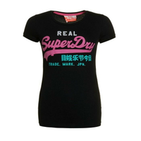 跩狗嚴選 正品 極度乾燥 Superdry 經典Logo款 黑色 桃紅 T-shirt 純棉 女生 短袖 腰身