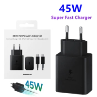 EU/US Samsung 45W PD PPS Super Fast GaN Charger EP-T4510 For GALAXY Note 20 Ultra S10 Plus S23 S22 FE A54 +1.8M PD Type C Cable