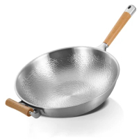 32/34cm Chinese Wok Hand hammered Wok 304 Stainless Steel Non-stick Pot Wok Cooking Pot Gas Special Kitchen Cookware Frying Pan