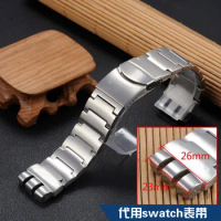 Watchband 23*26mm Sliver Metal Stainless Steel Butterfly Clasp Strap for Swatch YOS440 441 439 Watch Band