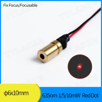 PMMA Lens D6x10mm 635nm Red Dot Laser 1mW 5mW 10mW Diode Module Copper Head Laser Pointer Industrial Grade APC Driver