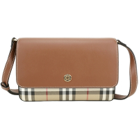 BURBERRY 巴寶莉  Vintage Penny 格紋帆布拼牛皮翻蓋斜背包(棕色)