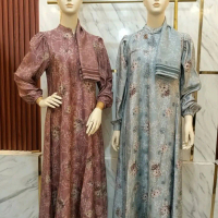 Gamis SS Motif Bunga- Dress Lebaran -Set HiJab -  Afsella Fashion