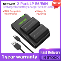 NEEWER 2-Pack LP-E6/E6N Rechargeable Battery Charger Set For Canon|100% Compatible With Original|3 Ways To Power Up