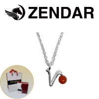 【ZENDAR】頂級天然沙丁紅珊瑚圓珠3-3.5mm字母銀色項鍊 227264 字母V