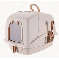 封閉式貓砂盆 豪華超大號全封閉式防濺除臭貓廁所（卡其色） #DADADI#Y23-04451 