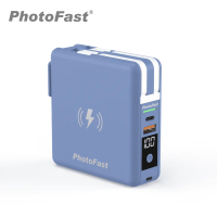 【Photofast】MutiCharge 10000mAh MagSafe無線充電+PD雙快充 五合一自帶線行動電源-橫濱藍/Lightning+Type-C充電線