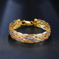 Plated 18K Rose, White And Yellow Gold Italy 3-Color Braided Bracelet Bracelet Classic Gift Highl