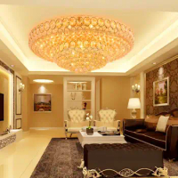 LED Light Modern Crystal Ceiling Lamps European Round Golden Ceiling Lights Fixture Foyer Living Bed Room Home Indoor Lighting
