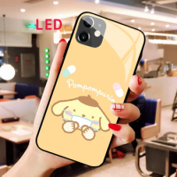 Purin Luminous Tempered Glass phone case For Apple iphone 12 11 Pro Max XS mini Acoustic Control Protect LED Backlight cover