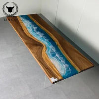 Custom South American Walnut Resin Unique design interior luxury dining room furniture river table top epoxy wood