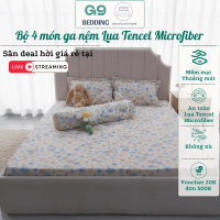 Ga giường lụa tencel microfiber, drap bộ 4 món GỐI LÓT Verena G9 Bedding bo chun 4 góc không xô lệch
