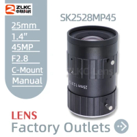 45MP Camera Lens 1.4 Inch 25 mm Fixed Focal F2.8-F16 Manual Iris C Mount Machine Vision Low Distortion for 4K CCTV Camera