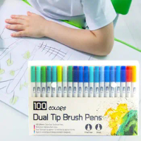 100x Dual Tip Brush Pens Watercolor Coloring Writing Abundant Colors Sketching
