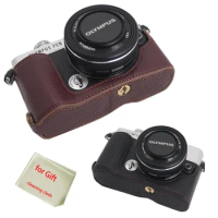Genuine Leather Hard Half Body Case Grip Camera bag For Olympus PEN EP7 Protective shell Take Out Battery Directly