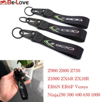 For Kawasaki Z900 Z800 Z750 Z1000 Ninja 400 1000 ZX6R ZX10R ER6N Versys 650 Embroidery Key Cover Holder Chain Keychain Keyring