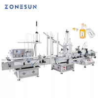 ZONESUN Small Automatic Production Line Magnetic Pump Liquid Perfume Vial Round Bottle Filling Capping Labeling Machine