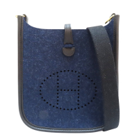 【二手名牌BRAND OFF】HERMES 愛馬仕 藍色 牛皮 絨布面 Mini Evelyne 肩背包 D刻