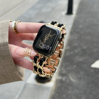 小香風蘋果錶帶iwatch1-9代適用於applewatch987se錶帶皮質金屬鏈條錶帶