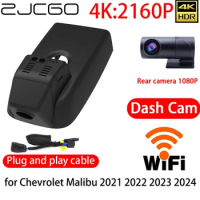 ZJCGO 4K DVR Dash Cam Wifi Front Rear Camera 24h Monitor for Chevrolet Malibu 2021 2022 2023 2024