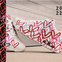Skechers 休閒鞋 Uno-Spread The Love 女鞋 白 紅 聯名款 氣墊 愛心 插畫 厚底 155507WRPK