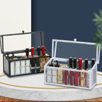 家用翻蓋防塵口紅收納盒透明玻璃桌面整理盒網紅唇釉化妝品收納架