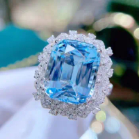 GUILD HN2023 Aquamarine Ring Fine Jewelry Pure 18K Gold Natural 9.18ct Blue Aquamarine Gemstones Fine Rings