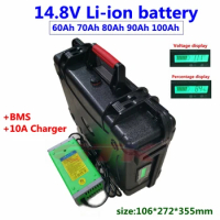 GTK 14.8V 100Ah 90Ah 80Ah 70Ah 60Ah Li ion lithium battery 12V with BMS for trolling motor solar system RV inverter+10A Charger
