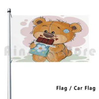 Teddy Bear With His Chocolate Outdoor Decor Flag Car Flag Bear Teddy Bear Teddy Cute Animal Forest Funny Beard