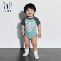 【GAP】嬰兒裝 Logo純棉小熊印花圓領短袖包屁衣-淺綠色(505577)