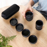 EZlife 便攜型 黑陶茶具組 (內附 茶杯x4+茶壺x1+濾膽x1+收納袋) (快)