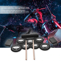 Electronic Drum Set with Drum Sticks/Pedals Portable Electronic Drum Dual Channel Output USB Roll Up Drum Set Built-in Metronome